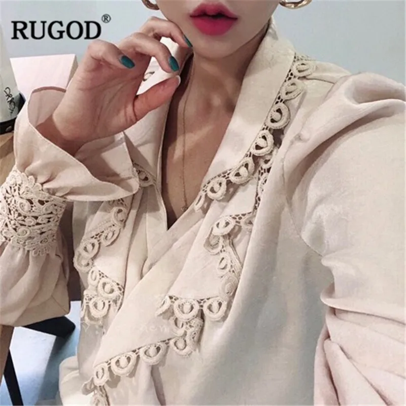 Женская офисная блузка RUGOD белая Свободная с рукавом Бишоп вечерние бальные Топы