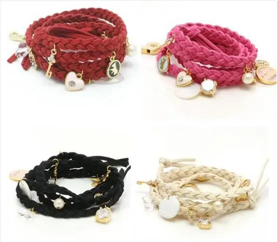 Женский многослойный замшевый браслет с подвеской в виде сердца и жемчуга |