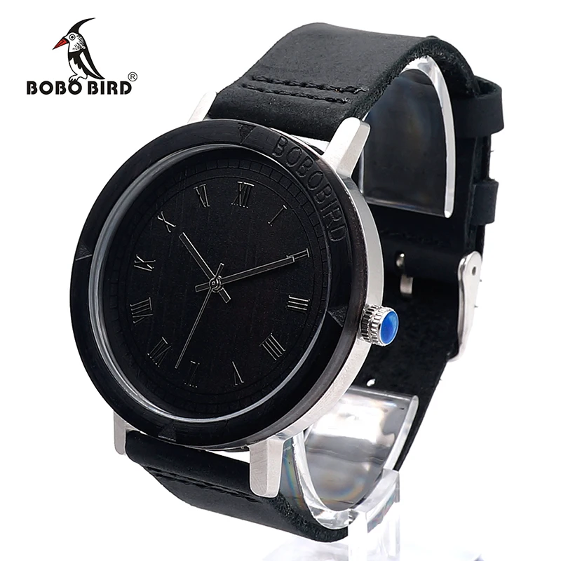 Мужские наручные часы из эбенового дерева с деревянной рамкой и кожаным