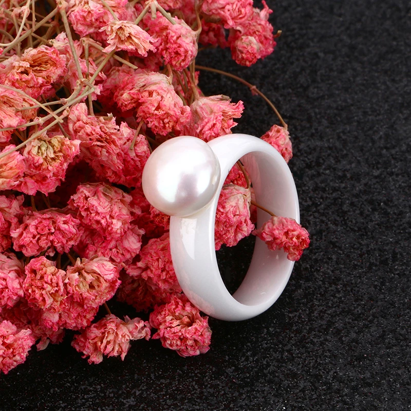 Женское керамическое кольцо с имитацией под жемчуг черное или белое кольцо|ceramic