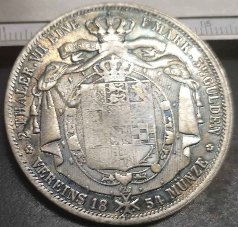 Германия States 2 thaler 1854 B Посеребренная копировальная монета|Безвалютные монеты| |