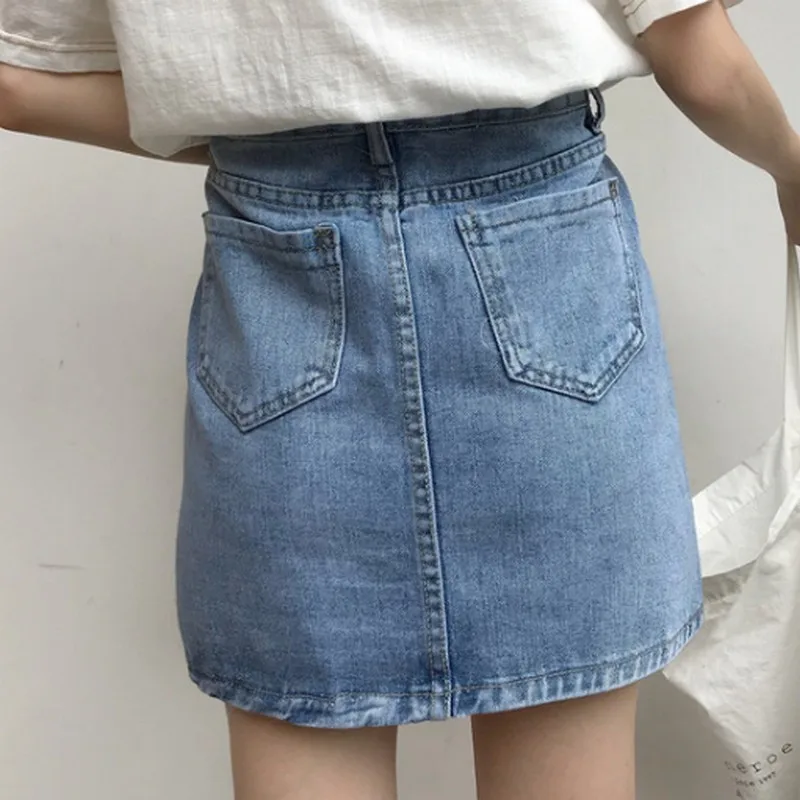 Летняя джинсовая женская юбка с вышитыми цветами повседневная корейская модная