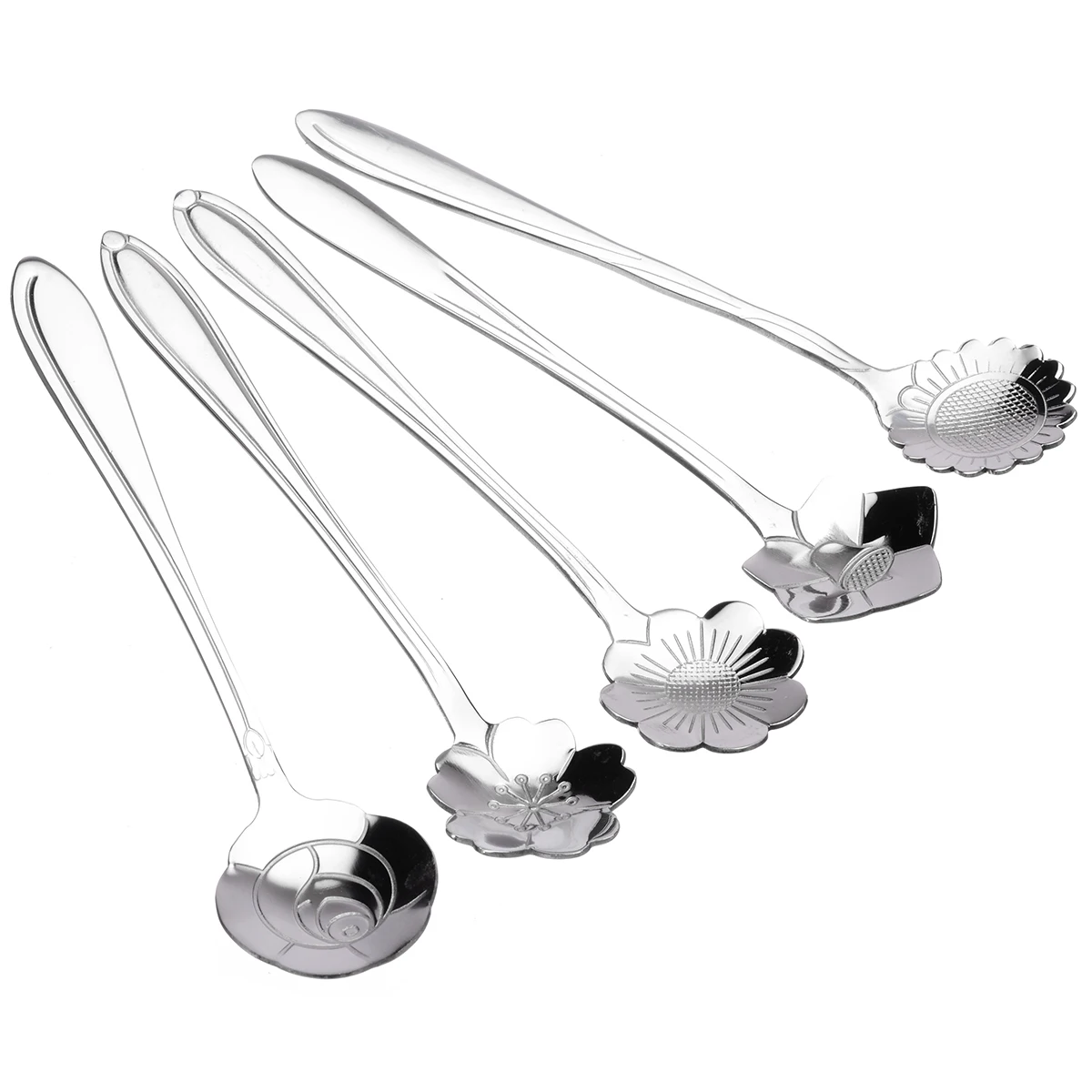 5 шт. Нержавеющая сталь с украшением из цветов Форма ложки сахар серебро Кофе