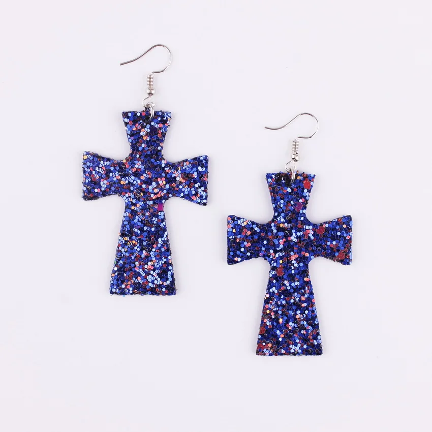 Handcrafted Glitter Cross Leather Earrings Geometric Multicolor Paillette Dangle Drop for Women Girls | Украшения и аксессуары