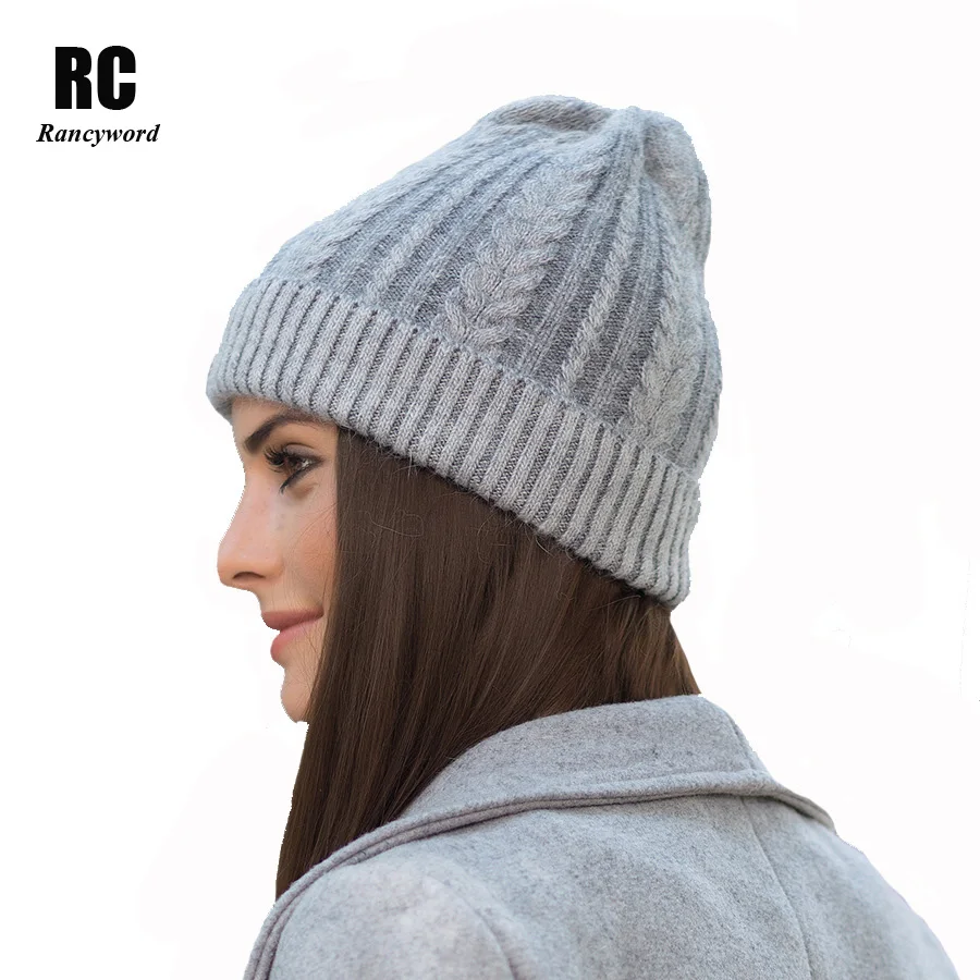 

[Rancyword] Factory Direct Winter Hats For Women Rabbit Wool Knitting Warm Beanies Skullies Girls pompom Gorros RC1223