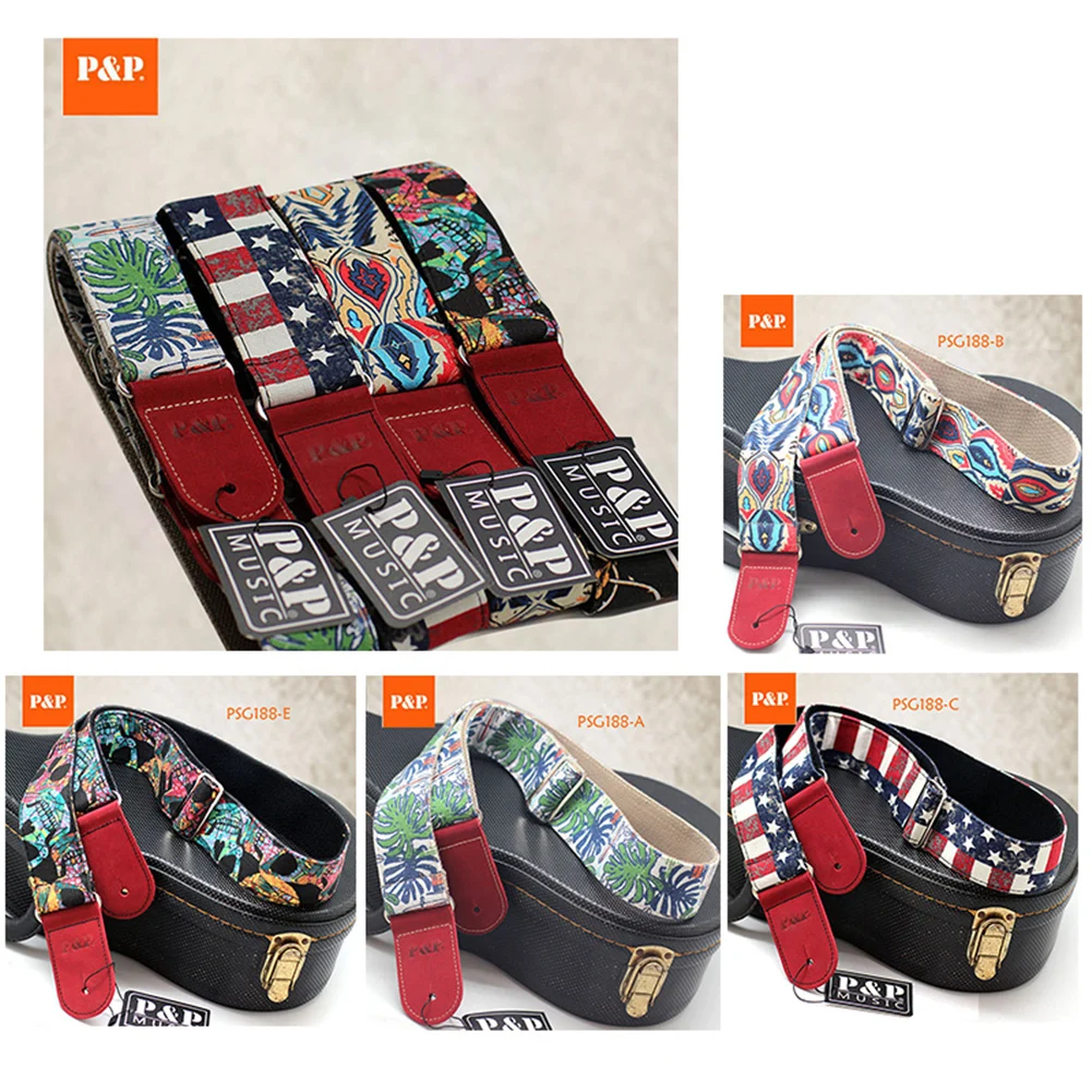 P&P хлопок+ креативный холст печать+ кожаный конец 135-150 см Регулируемый гитарный ремень американский флаг с принтом для гитары ремень
