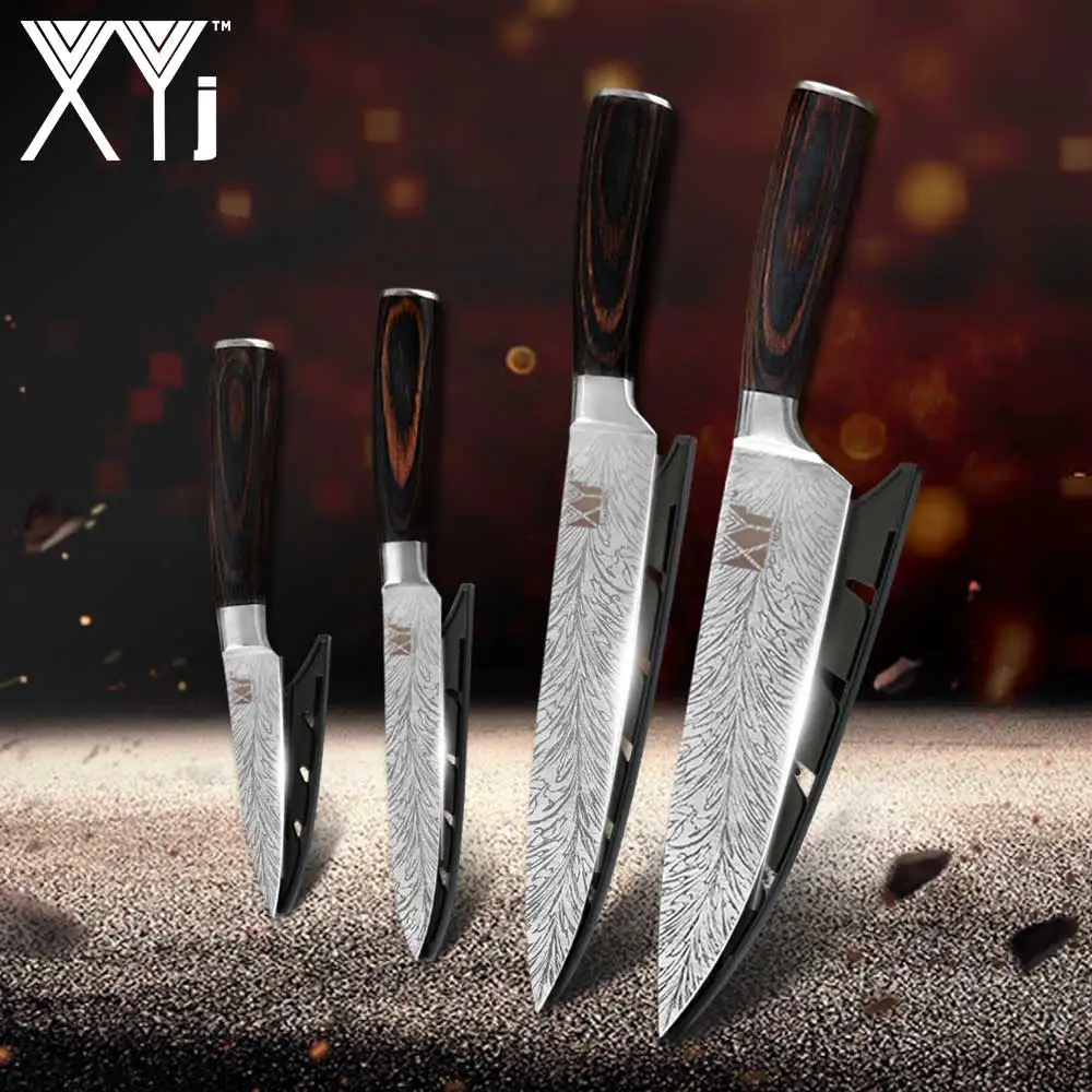 4-piece XYj, высокое качество, нож шеф-повара, имитация дамасской стали, кухонный нож Santoku, острый нож, нож для нарезки столовых приборов, faca cozinha - Цвет: 4-piece