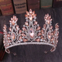 baroque rose gold pink crystal bridal tiaras crown big rhinestone diadem veil tiara bride headbands wedding hair accessories