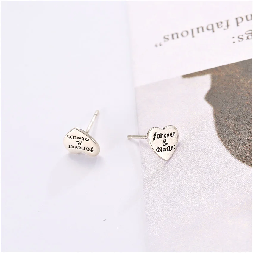 Женские серьги гвоздики из серебра 925 пробы с надписью forever & always|earrings for women|fashion