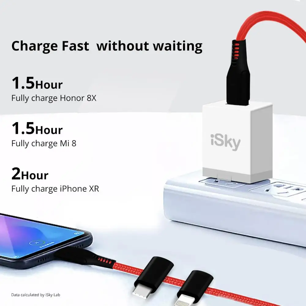 ISky MFi кабель Lead【 3 в 1 usb для iPhone Android USB Type C Lightning быстрая зарядка 2.4A синхронизации