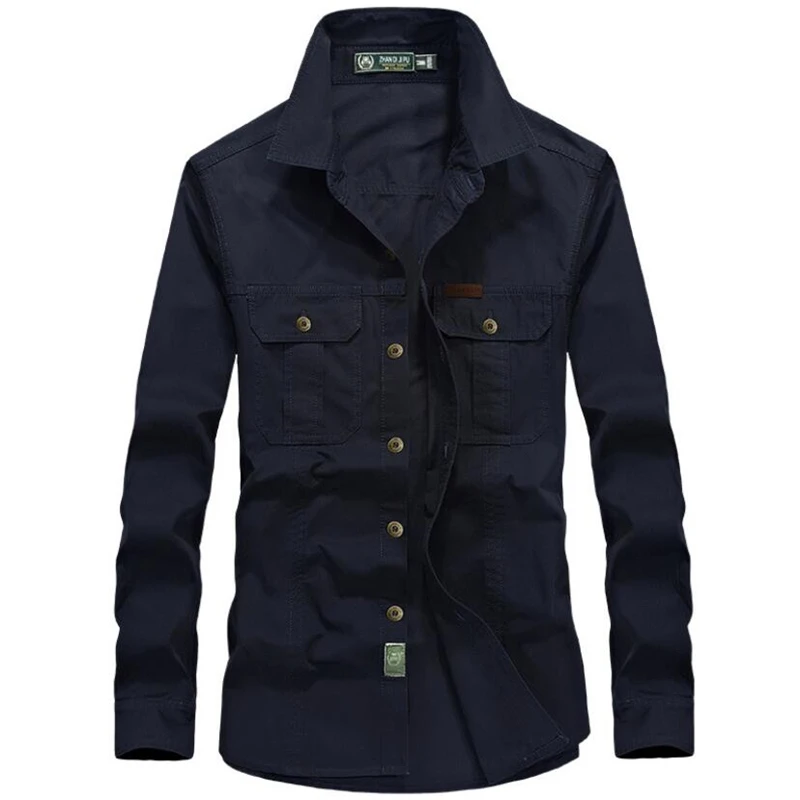 Мужская рубашка в стиле милитари повседневная тактическая из 100% хлопка с длинным