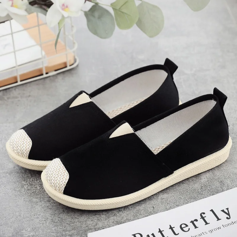 Женские парусиновые туфли на плоской подошве однотонные лоферы платформе