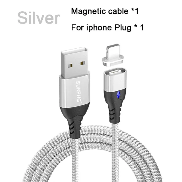silver for iphone Магнитное зарядное устройство SUNPHG type C для samsung A9 A8 NOTE 9 type c Galaxy S9 NOTE 8 A7 кабель для быстрой зарядки телефона для iPhone x 8plus 1 м - Тип штекера: silver for iphone