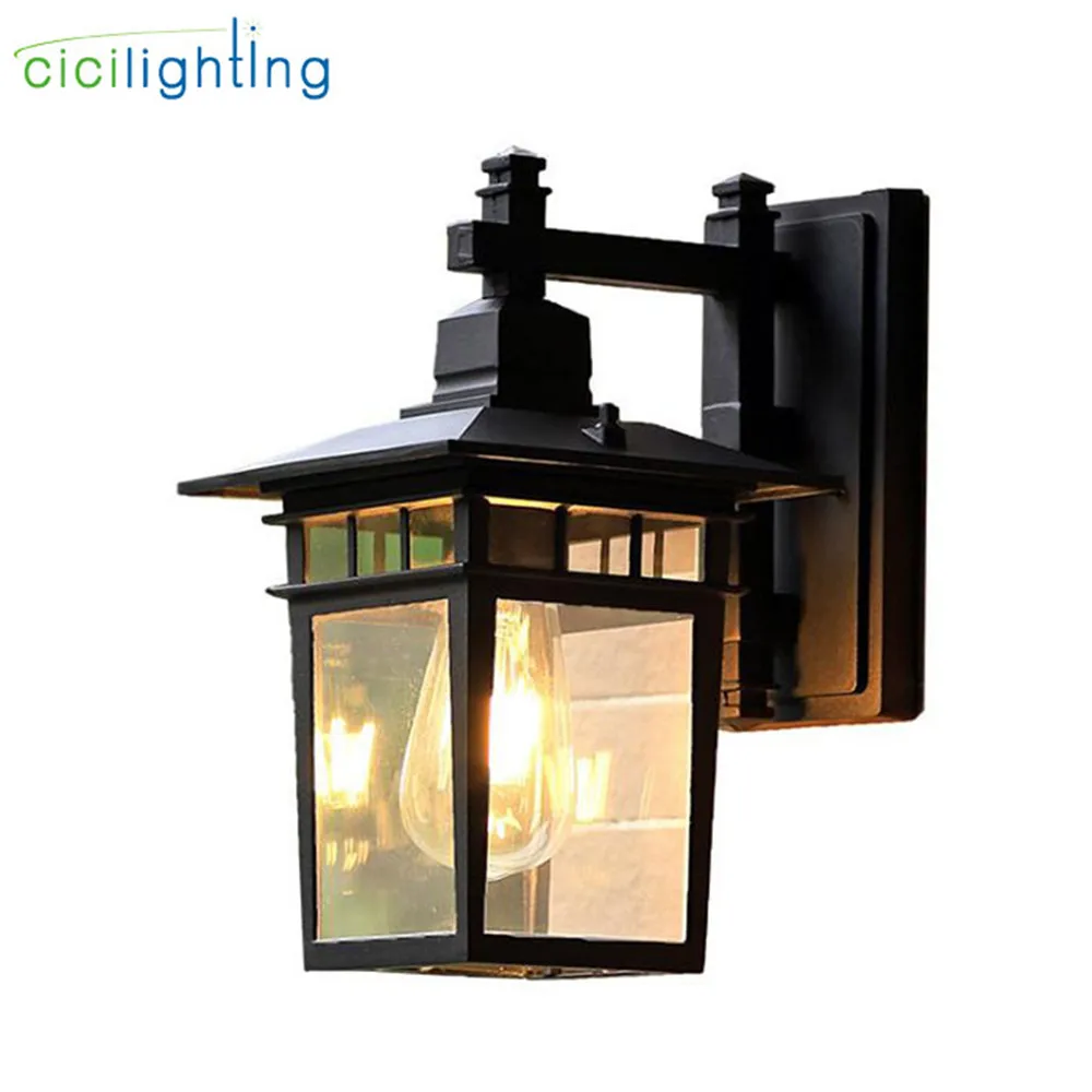 Black Metal+Glass shade Wall Light Outdoor Waterproof Porch Garden Wall Lamp Sconce Balcony Terrace Decoration Lighting Lamp