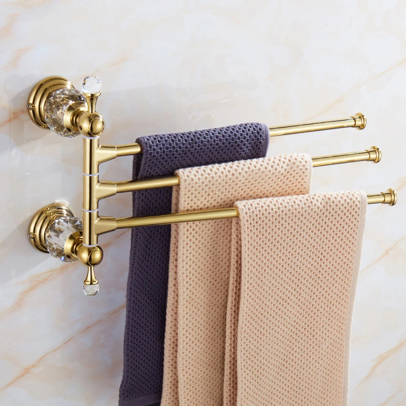 gold crystal towel rack european bathroom hooks hardware suite bathroom brass shower basket towel ring bathroom accessories free global shipping