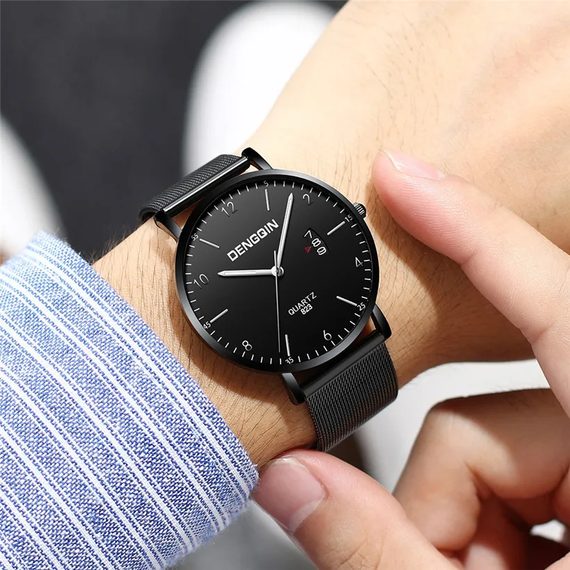 Деловые мужские часы Ретро дизайн кожаный ремешок аналоговые кварцевые наручные