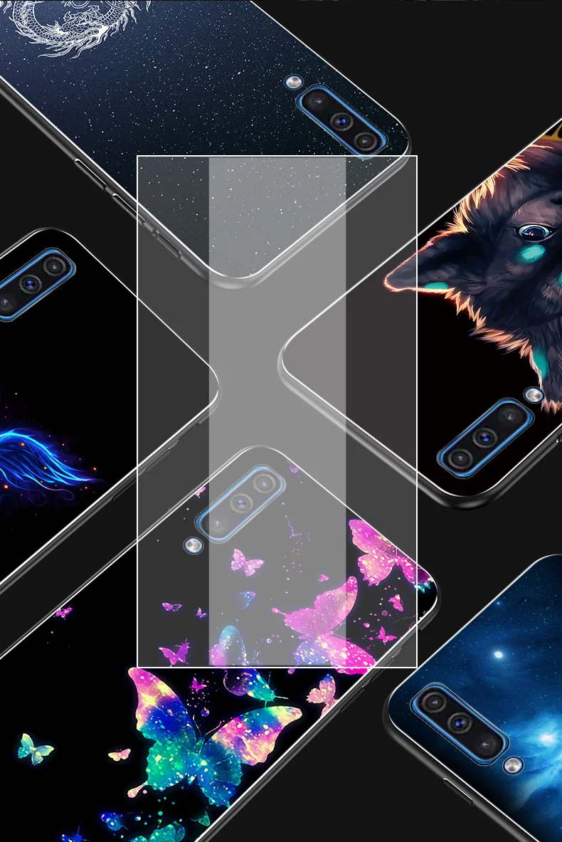 Для samsung Galaxy A50 A30 чехол Роскошный светящийся жесткий закаленное стекло защитный чехол на заднюю панель для samsung a30 a50
