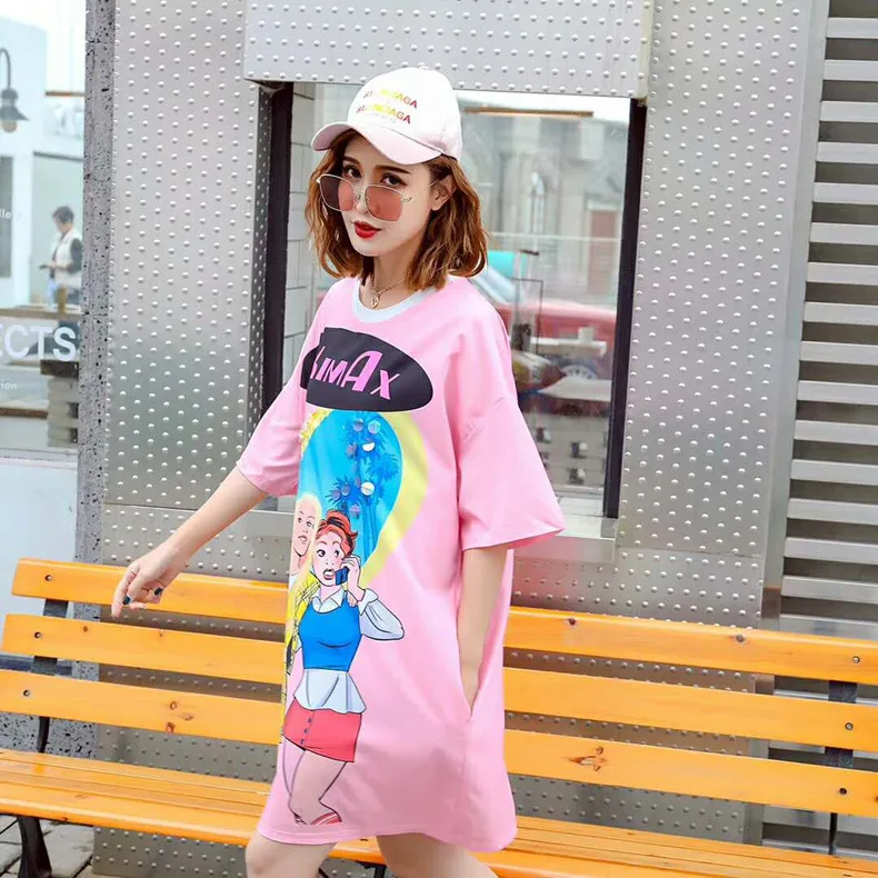 Thailand Tide brand 2019 summer new street fashion people beauty print sequins long short-sleeved t-shirt female | Женская одежда