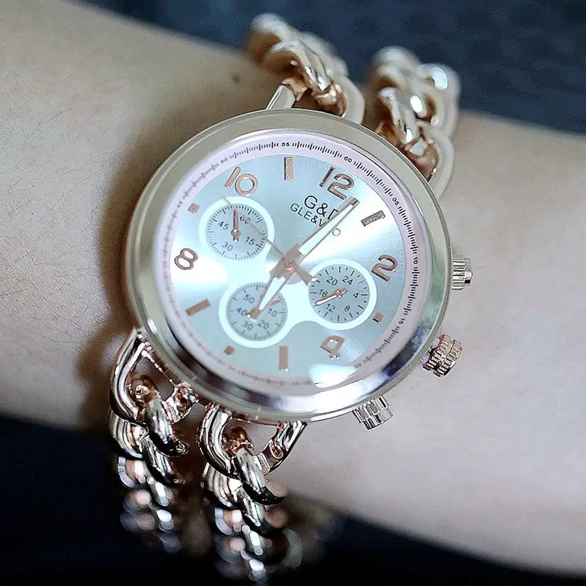 Кварцевые часы со стальным ремешком Модный женский браслет из розового золота