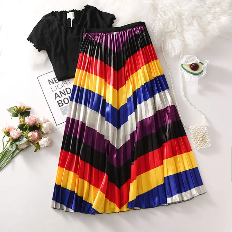 Европейский атласная печати плиссированные юбки 2019 г. Новые сезон: весна–лето