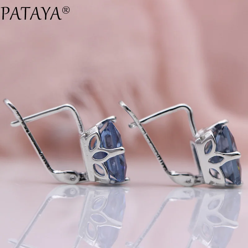 PATAYA, новые градиентные синие квадратные серьги для женщин, модные свадебные ювелирные украшения, 585 розовое золото, натуральный циркон, висячие серьги