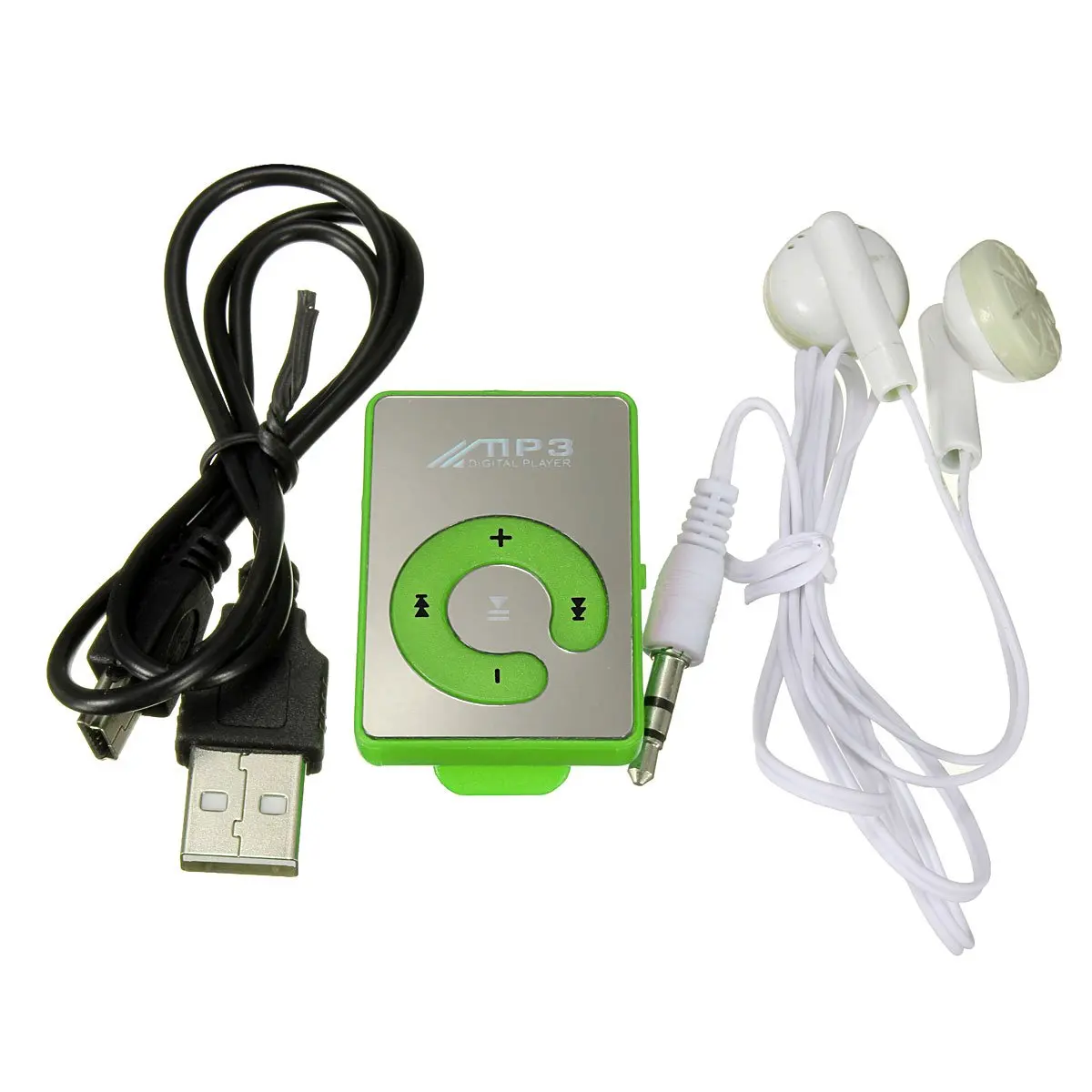 Мини музыкальный mp3-плеер с usb-кабелем с наушниками черный/красный/белый/зеленый/фиолетовый/синий/розовый - Цвет: Зеленый