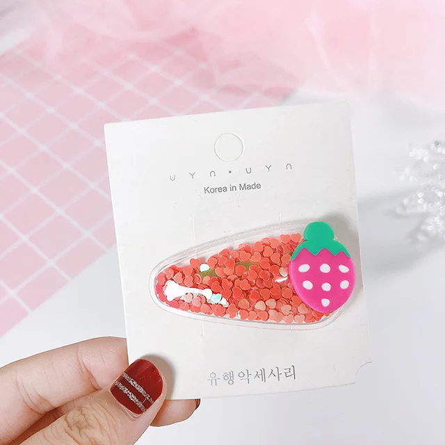 Strawberry Новинка; Милые цветные прозрачные заколки с блестками и фруктами для девочек; детские заколки для волос; повязка на голову; заколки; головные уборы; Детские аксессуары для волос - Цвет: Strawberry