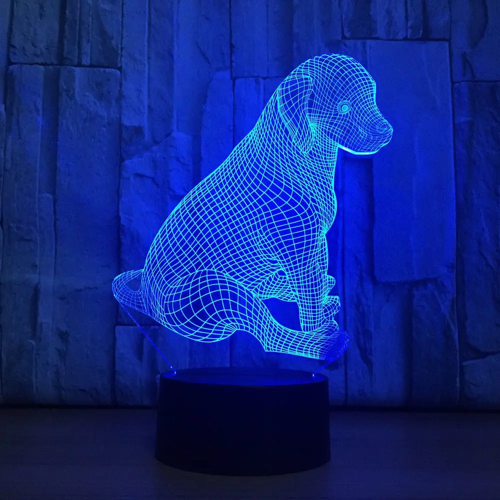 3D Acrylic Sitting Dog Night Light 7 Color Change LED Desk Lamp Touch Room Decor Gift | Освещение