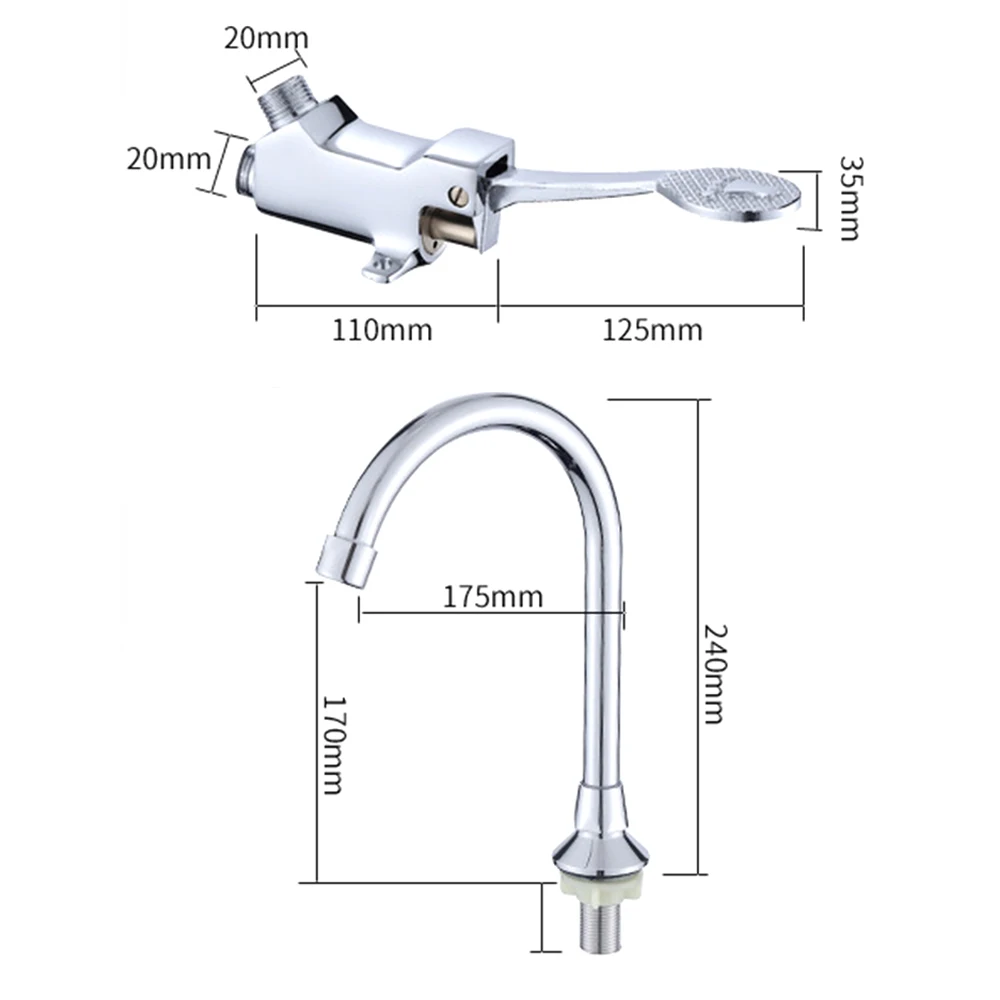 

Kitchen Water Faucet Foot Pedal Valve Copper Bathroom Basin Faucet Single Cold Tap Water Faucet