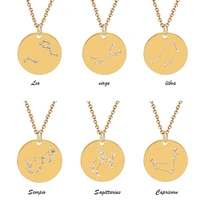 stainless steel gold color constellation pendant necklace for women round cz chokers necklace signs of the zodiac necklace gift