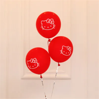 Красный 10 шт. 12 дюймов воздушный шар Hello Kitty надувные Мультяшные розовые белые латексные напечатанные шары с днем рождения украшения - Цвет: Красный