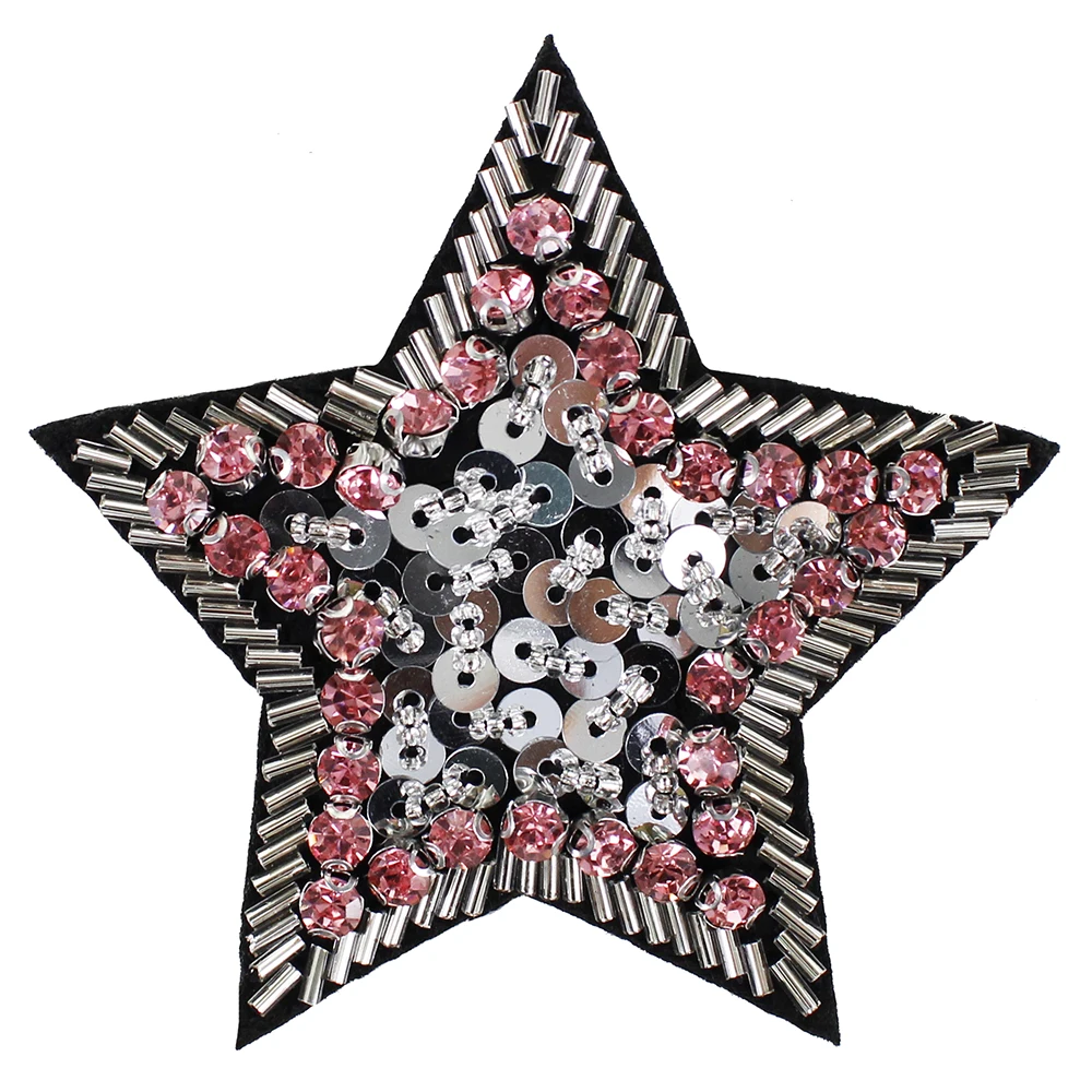 

10pieces Handmade Bead Sequin Crystal Star Badges Motifs Brooches Patches for Clothes Shoes Craft DIY Sewing Accessories T1416