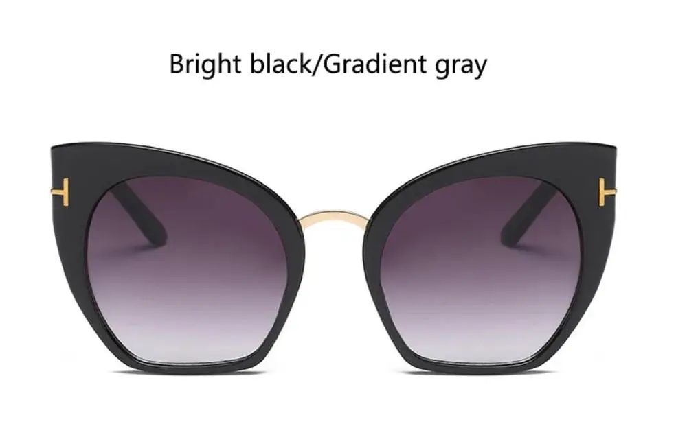 bright black gray Большие солнцезащитные очки кошачий глаз, винтажные брендовые роскошные солнцезащитные очки Cateye, женские блестящие черные очки в оправе, женские солнцезащитные очки 90s - Цвет линз: bright black gray