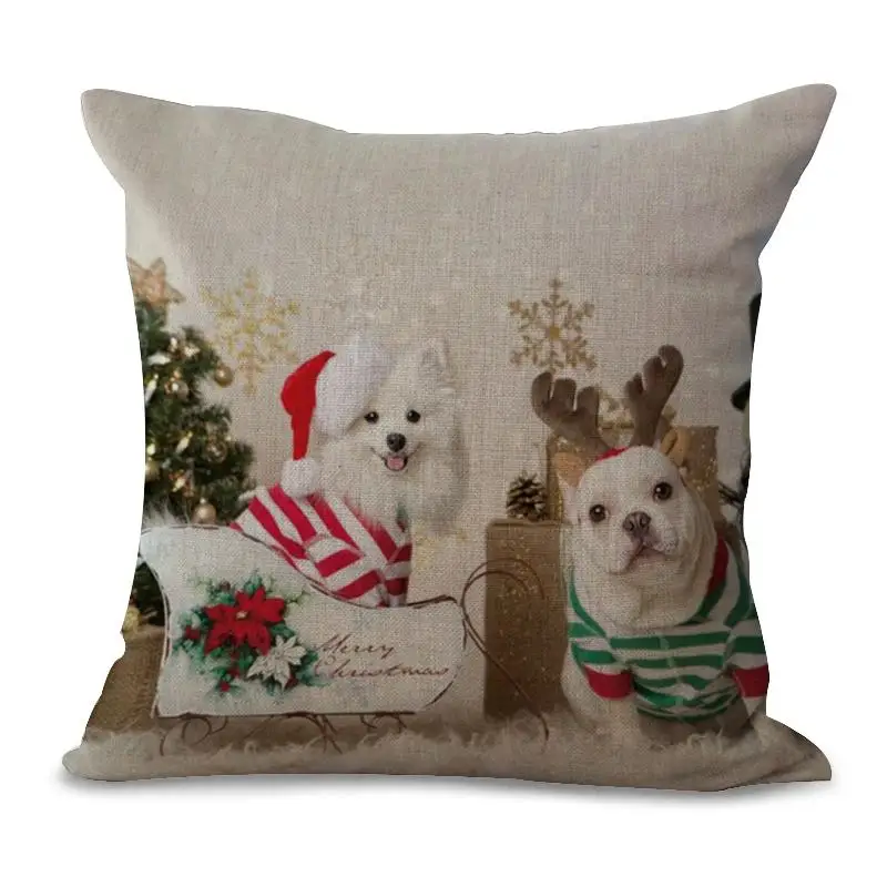 Miracille Merry Christmas квадратный 1" Хлопок Лен Санта Французский бульдог узор диванная декоративная подушка домашний декор - Цвет: 8