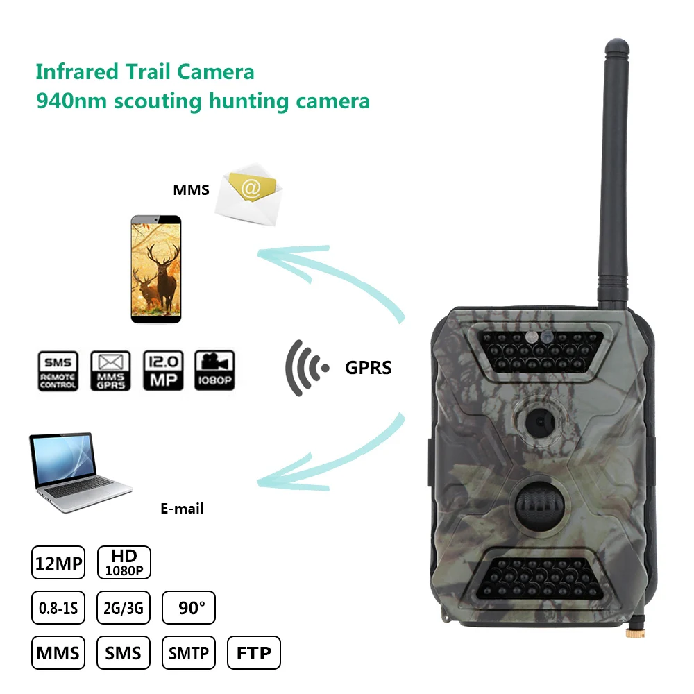 940nm 12MP камера для охоты скаутинга MMS GPRS SMS цифровая дикой природы HD ИК-светодиодная