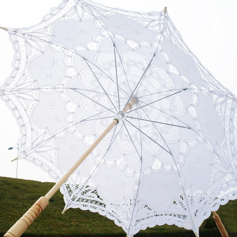 Белый прозрачный кружевной зонт 48cm10K милый маленький Свадебный с вышивкой в