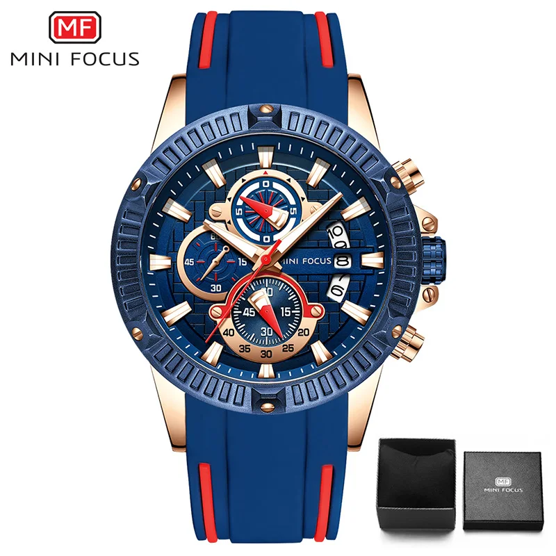 blue watch MINIFOCUS модные для мужчин's наручные часы кварцевые наручные часы мужчин водостойкие силиконовые спортивные наручные часы мужчин Элитный бренд Relogio Masculino - Цвет: blue watch