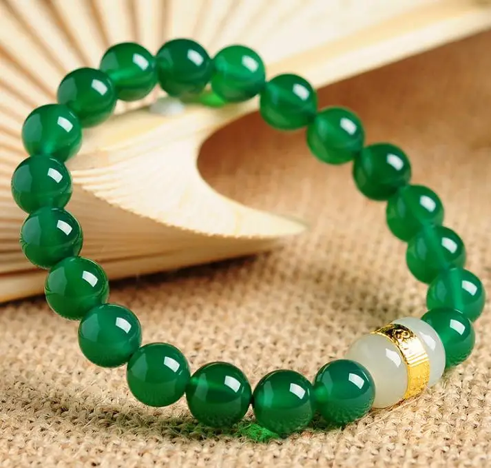 

Gold inlaid jade road pass bracelet Hetian jade transfer bead braceletH14#