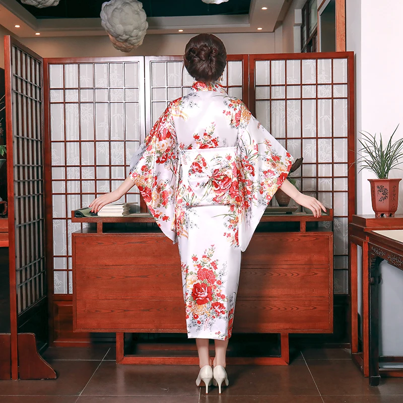 Белое модное женское кимоно Yukata с Obi новое вечернее платье японский карнавальный