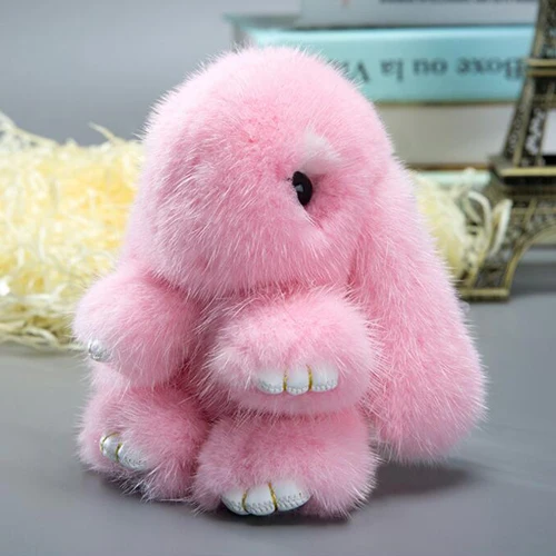 pink 15 см Симпатичные Мини заячьи Мода реального норки меховый брелок-помпон кролик игрушка кукла висит леди посылка кулон подарок оптом и в розницу - Цвет: pink