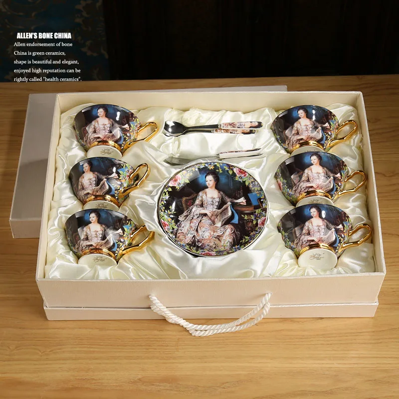 6piece set Gift box Британский винтажный набор кофейных чашек высшего качества из костяного фарфора, креативные фарфоровые чашки для чая, вечерние чашки - Цвет: 6piece set Gift box