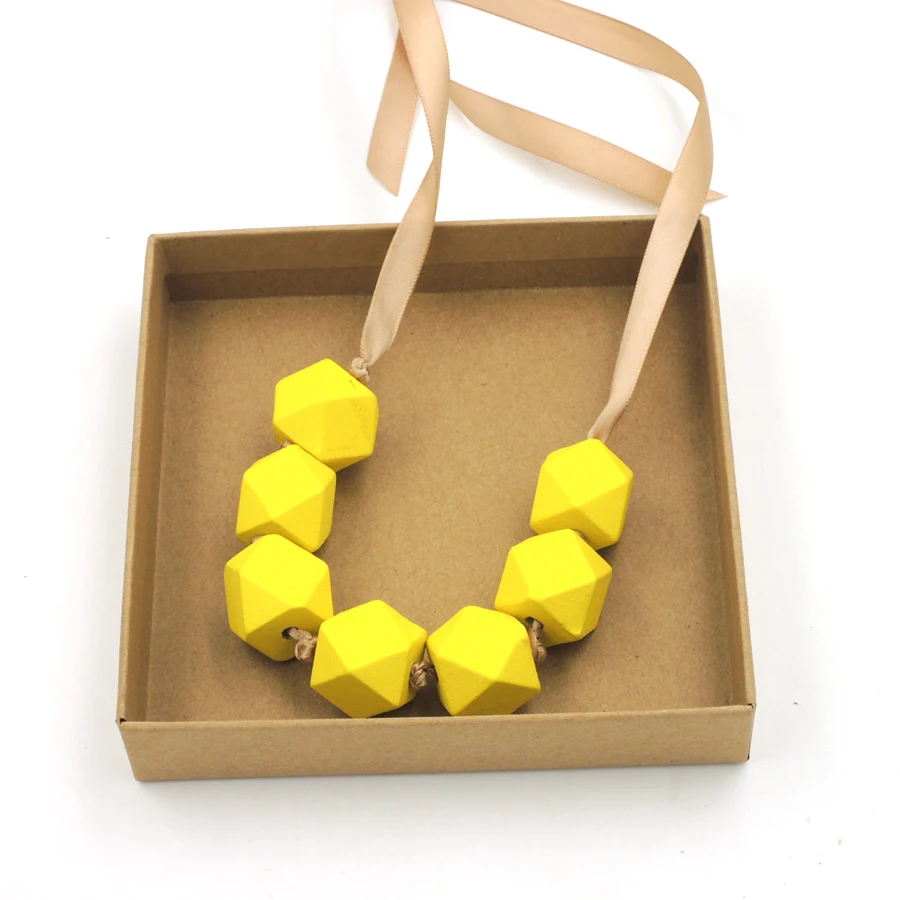 Светло кофейная лента узел ручная роспись желтое ожерелье с геометрическим