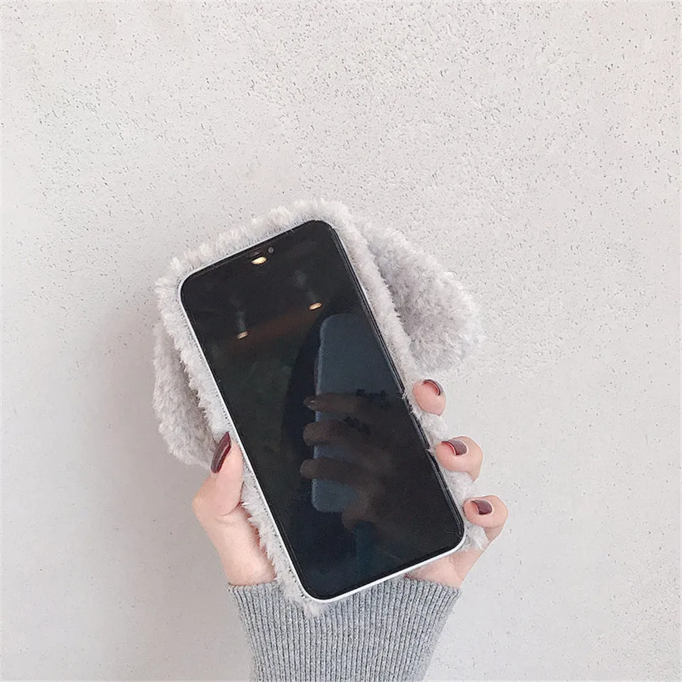 For Phone Case Cute Rabbit Hair Dog Plush for iPhone XS Max XR 8 8plus 7 7plus 6 Plus Fur Fluffy Soft Back Cover |