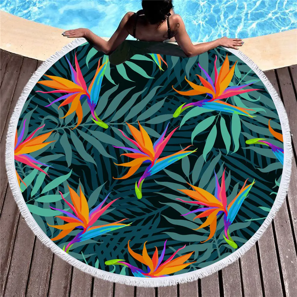 Принт &quotтропические растения&quot круглое пляжное полотенце листья цветы перо