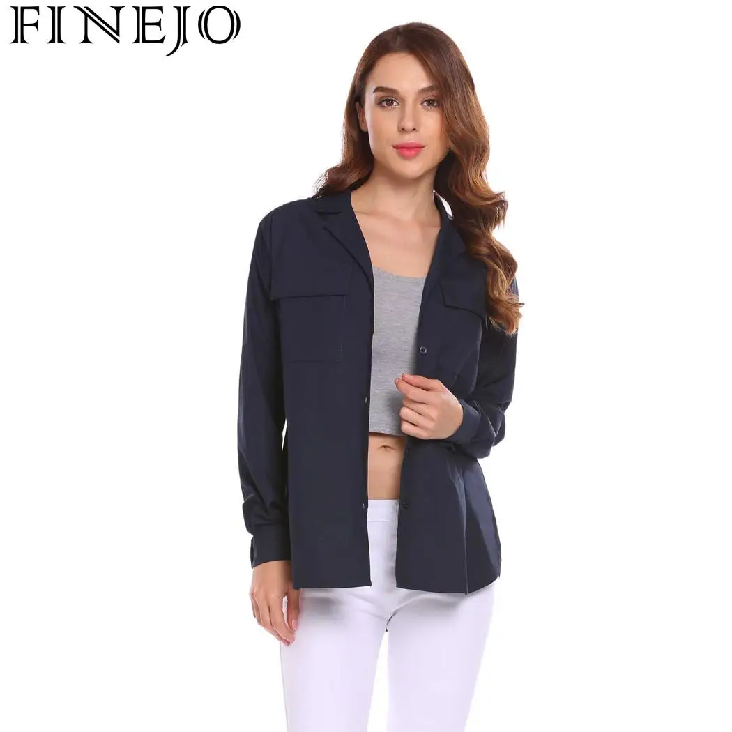 FINEJO блузка Blusas Женская Осенняя длинная Повседневная на пуговицах с длинным
