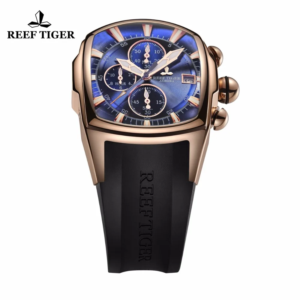 Спортивные мужские часы Reef Tiger/RT с хронографом водонепроницаемые синим