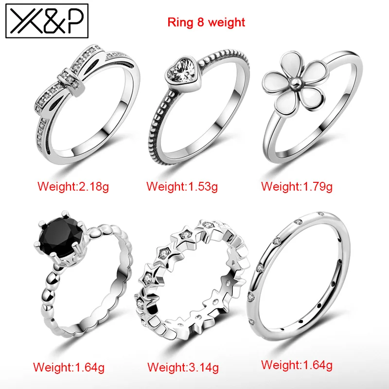 X& P для свадебной фотосъемки с кольцом для Для женщин; Модный комплект из 6 коготь со шпильками с белым кубическим цирконием серебристого цвета женские Обручение Для женщин кольцо ювелирные изделия