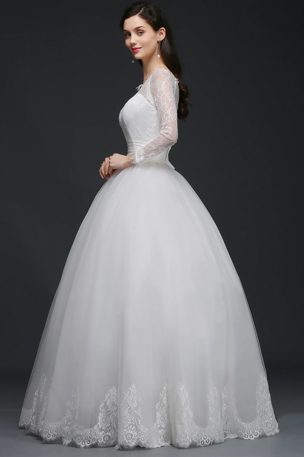 Настоящий образец 2019 Vestido De Noiva princesa бальное платье кружевное с длинным рукавом