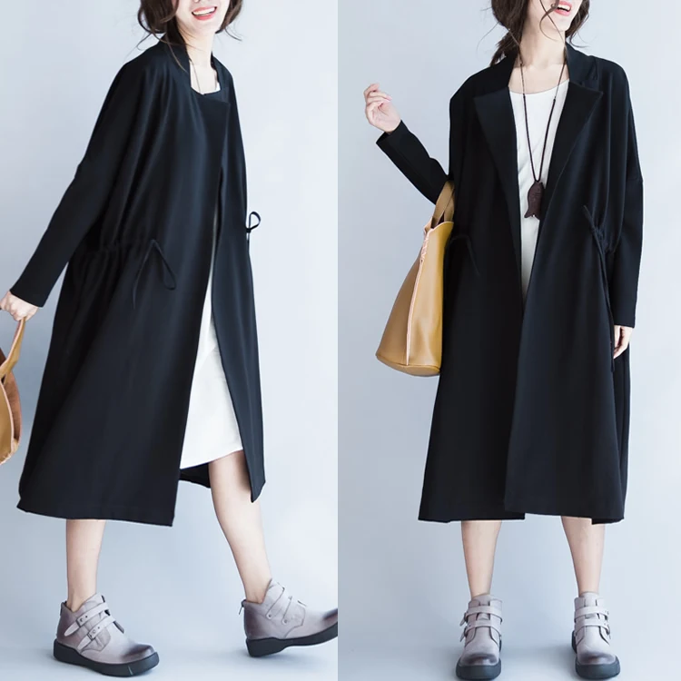 

2019 female new spring plus size waist blazer casual pliableness loose trench