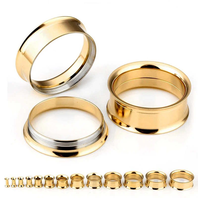 

Wholesale Gold Color Plated Ear Tunnels Plugs Screw 316L Steel Double Flared Ear Stretcher Gauge Body Piercing Jewelry 6mm-25mm